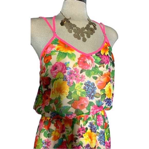 NEW LULUMARI Pink Floral Multicolour Design Maxi Dress Size L. - Picture 7 of 15